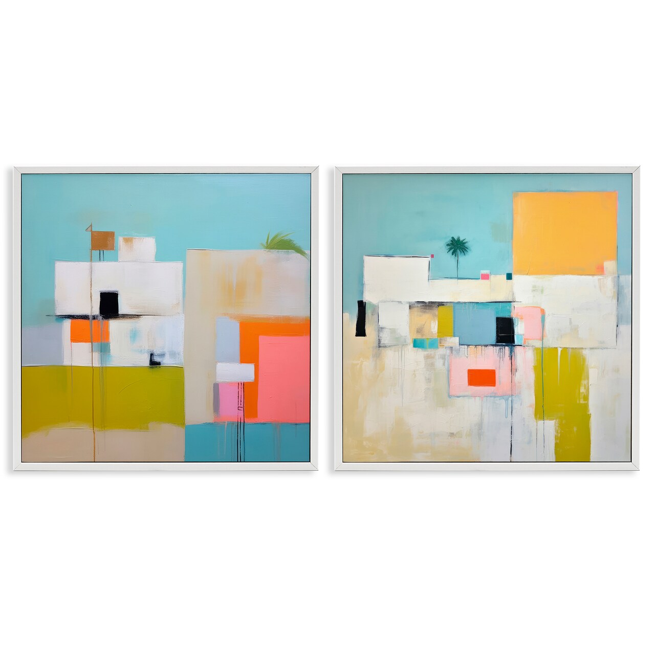 Stupell Industries Abstract Square Block Apartment 2 pc Framed Giclee Wall Art Set Design by Irena Orlov
